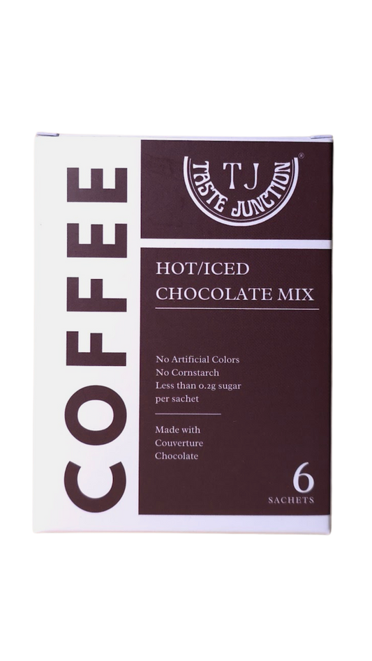 Taste Junction coffee and hot/iced chocolate mix packaging on a white background
