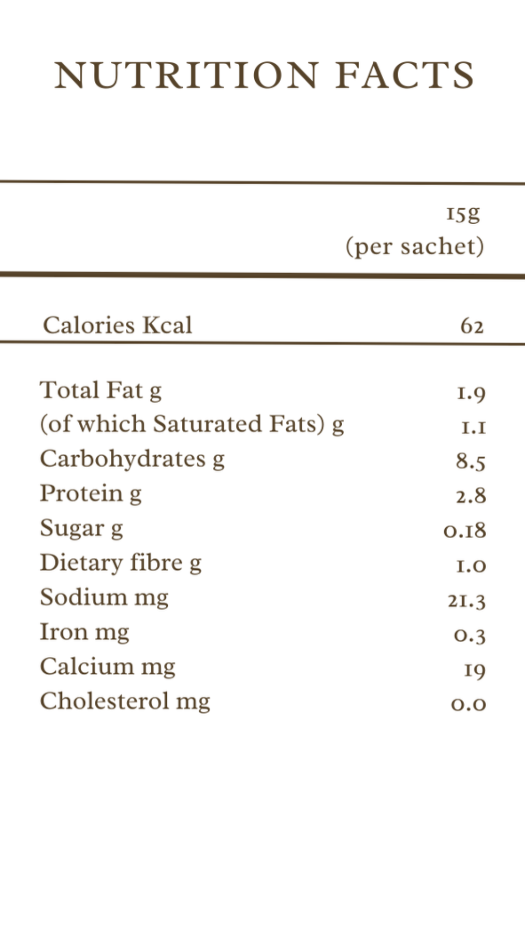 Salted Caramel Nutrition facts label for a product with various nutritional values listed.