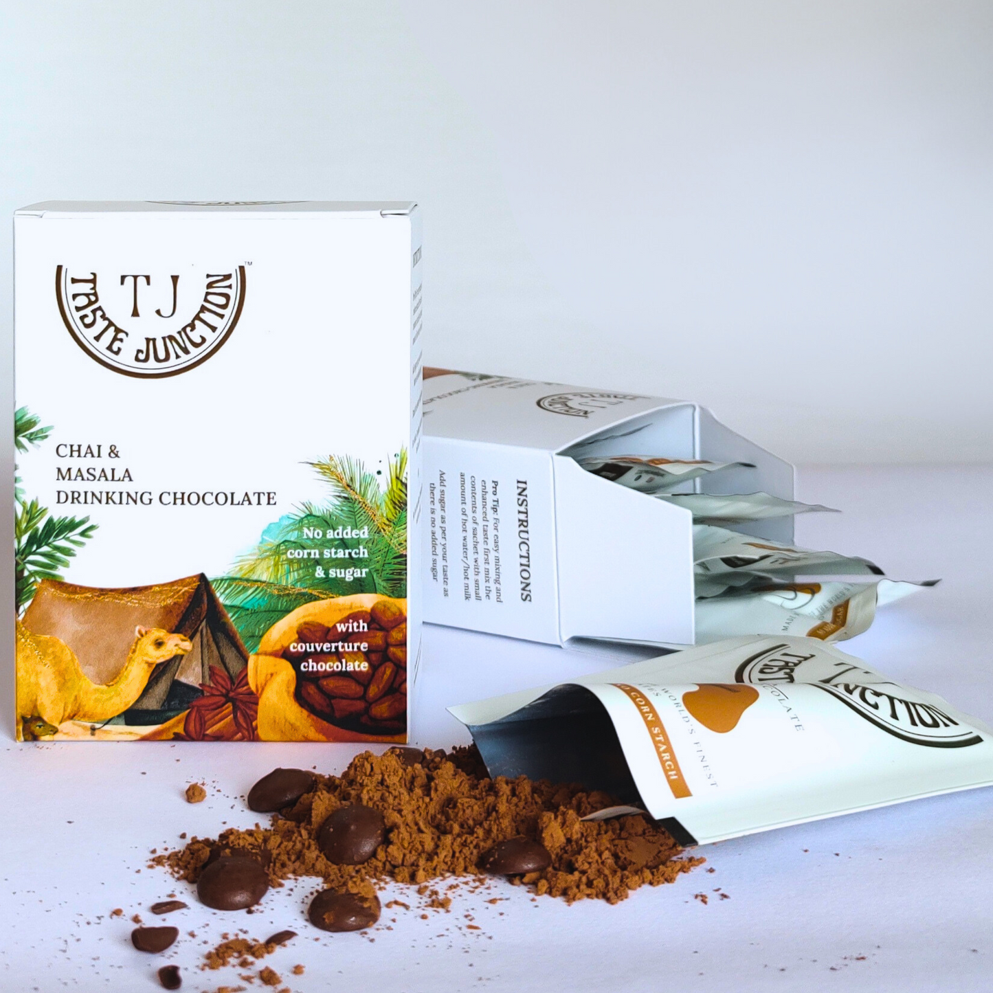 TASTE JUNCTION | CHAI & MASALA | HOT/ICED CHOCOLATE MIX | 6 SACHETS | NO ADDED SUGAR | NO CORNSTARCH