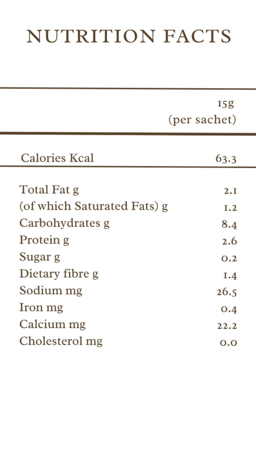 Nutrition facts label for a product with detailed nutritional information.