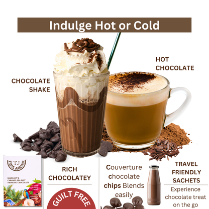 TASTE JUNCTION | HAZELNUT & CARAMEL SEA SALT | HOT/ICED CHOCOLATE MIX | 6 SACHETS | NO ADDED SUGAR | NO CORNSTARCH