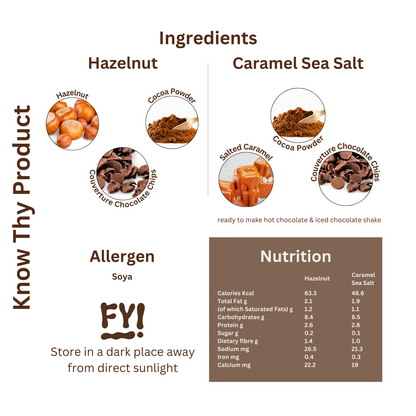 TASTE JUNCTION | HAZELNUT & CARAMEL SEA SALT | HOT/ICED CHOCOLATE MIX | 6 SACHETS | NO ADDED SUGAR | NO CORNSTARCH