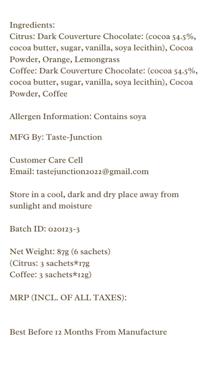 Product label with ingredients, allergen information, and storage instructions on a white background.