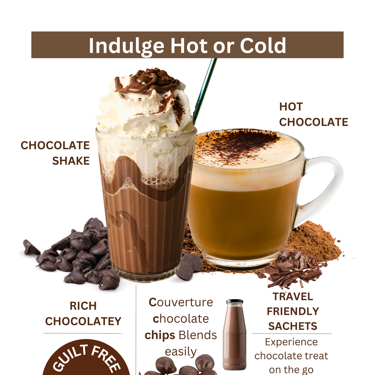 TASTE JUNCTION | ICED/HOT CHOCOLATE MIX | 3 DELICIOUS FLAVORS | 18 SACHETS | NO ADDED SUGAR | CORNSTARCH FREE